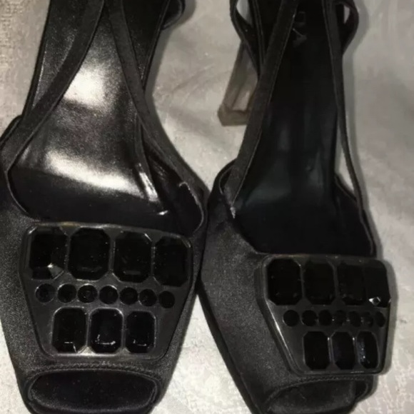 Chunky Prada Slinbacks Large Stone Embellishment black Lucite Ombré Heel - Picture 8 of 9